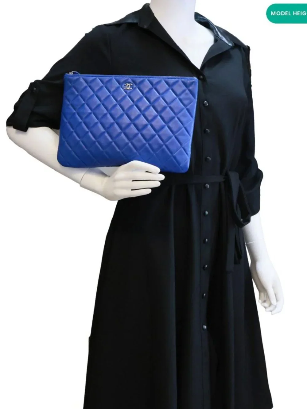 Chanel O Case Large Quilted Lambskin Leather Clutch Blue
